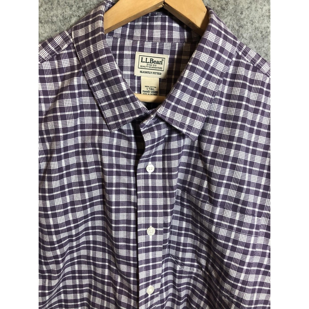 L.L.Bean Shirt Mens LT Purple Plaid Slim Fit Cotton Button Up Casual Wear